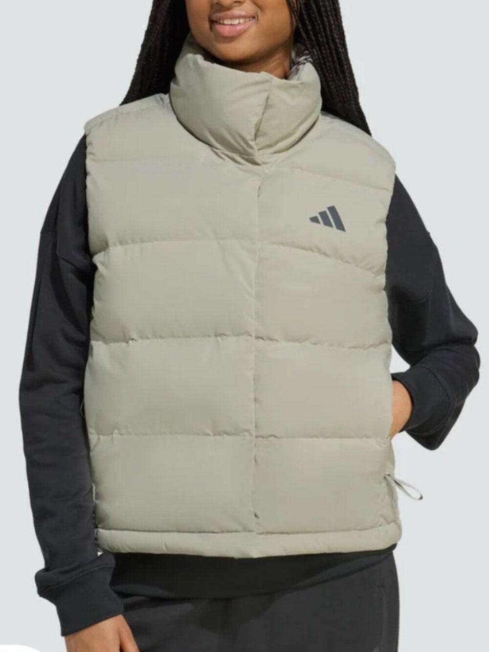 New Adidas Sportswear Women’s Helionic Climawarm Down Vest Silver Pebble Med